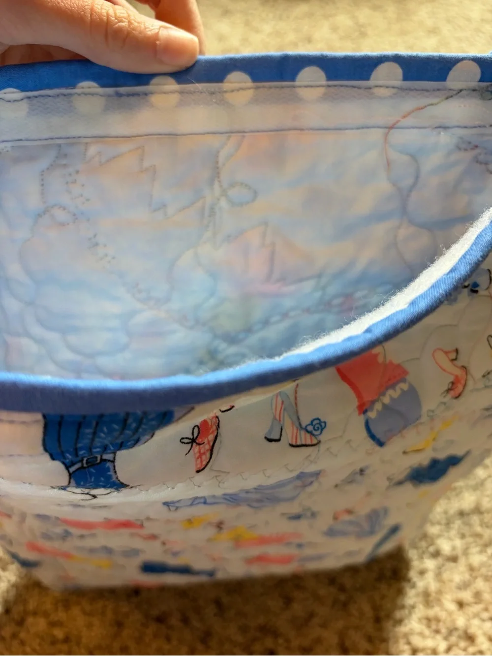 Quilted Blue & White Multicolor Dress Print Shoulder Bag